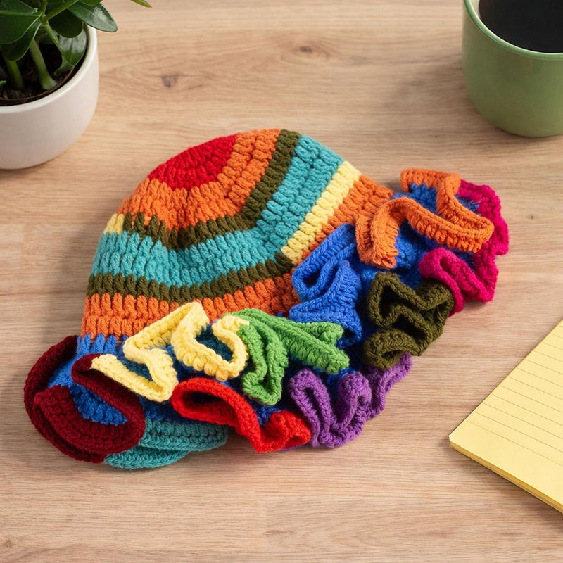 Ahouws Crochet Bucket Hat Women Trendy Knit Floppy Cap Cute Boho Handmade Beanies Outdoor Boho Travel Fishing Hat - Image 4